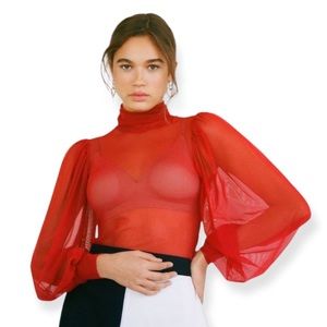 NWT Eliza Faulkner Mesh Dolly Turtleneck with Puff sleeves.